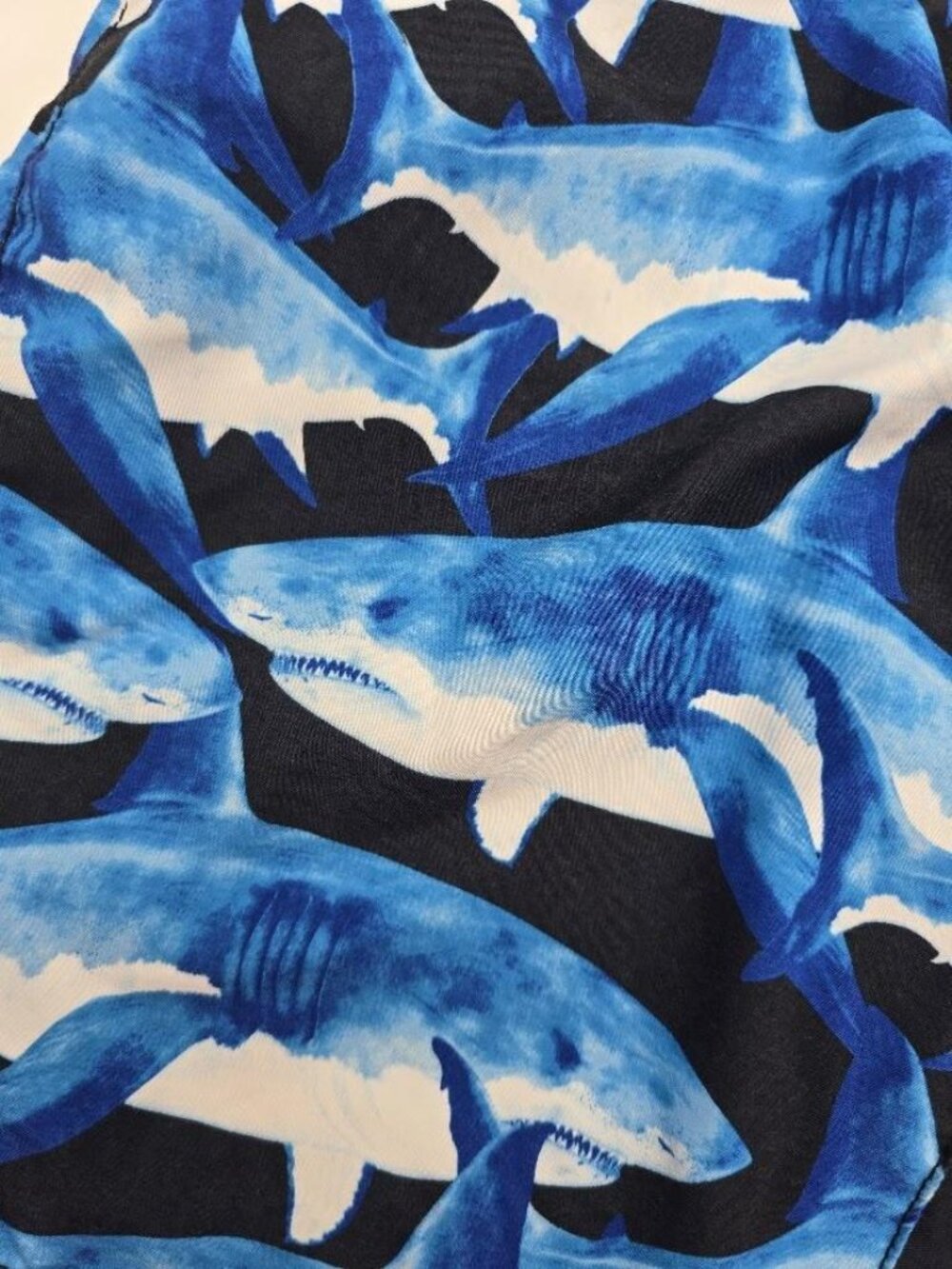 Shark Print Swim Trunks Boys L 10-12 Blue Beach Pool Shorts - Picture 4 of 7